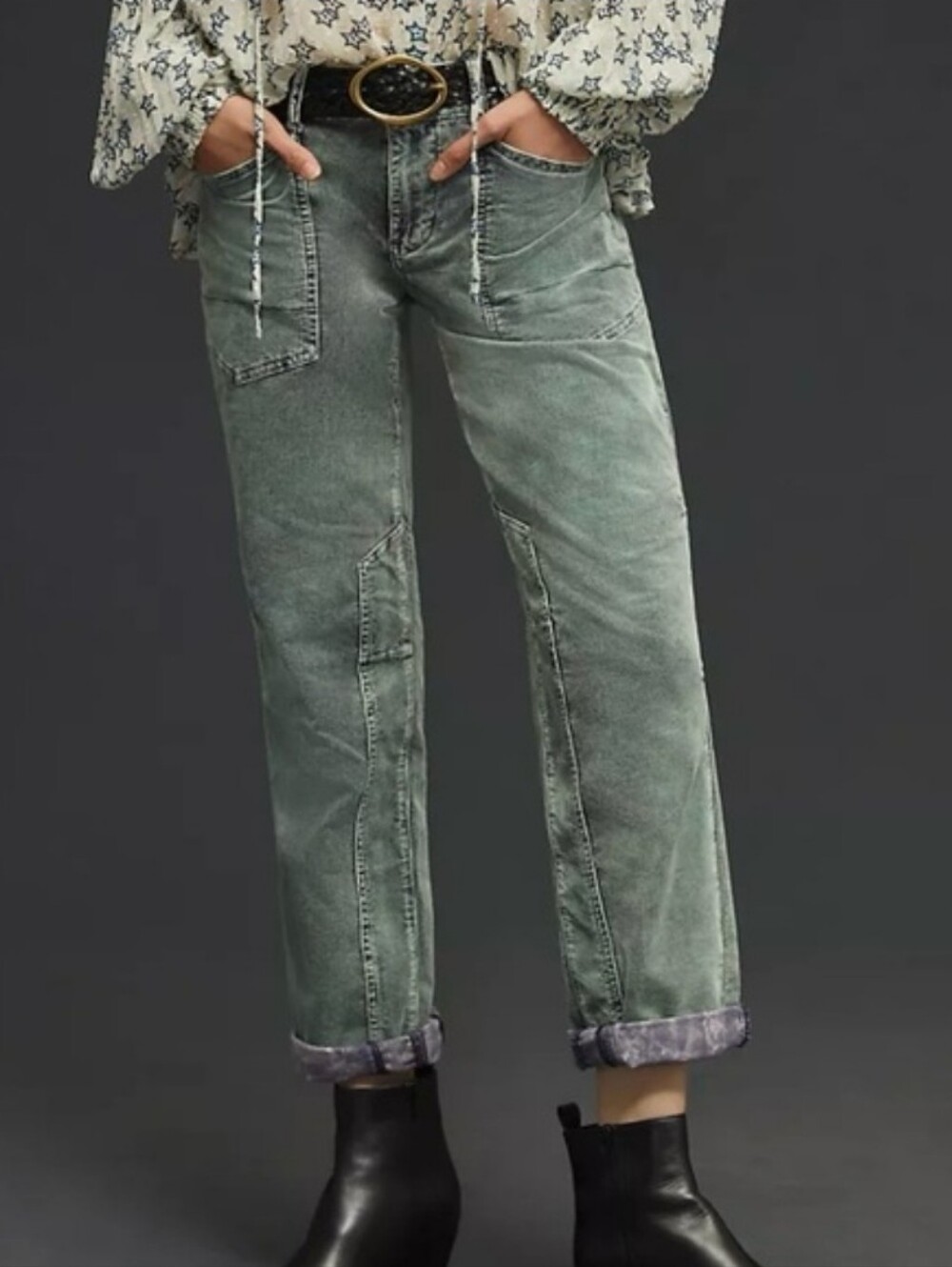 Pilcro Anthropologie The Wanderer Corduroy Cargo Pants Relaxed Leg Grey Blue 26